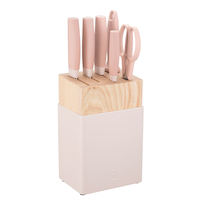 ZWILLING Now S Stainless Steel Knife Block Set, Pink, 7-pc Front_Three_Fourths_Angled_Right