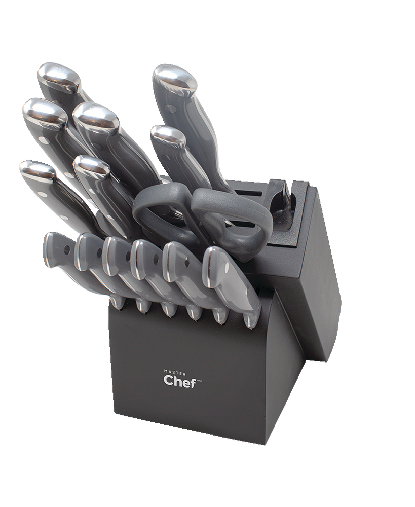 MASTER Chef Stainless Steel Knife Block Set, Ergonomic Grip, 15pc