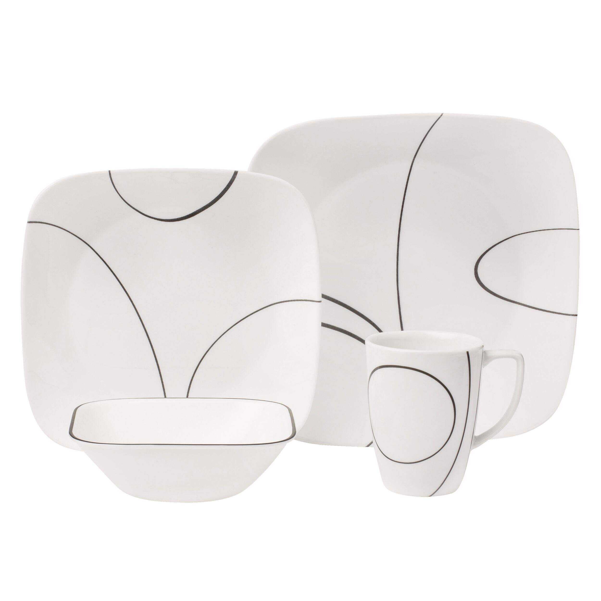 Corelle Simple Lines 16pc Glass Dinnerware Set, Chip Resistant, Serves 4, White Composite_or_Mixed