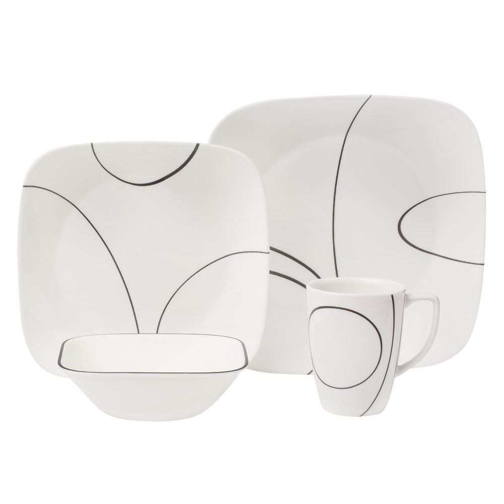 Service de vaisselle en verre Corelle Simple Lines résistant aux ébréchures, pour 4 personnes