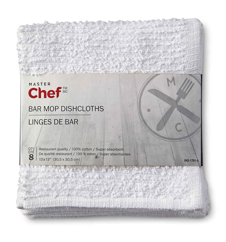 MASTER Chef Terry Cotton Bar Mop Dishcloths, Reusable, 12-in x 12-in, 8 ...