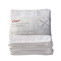 Linges de bar en coton éponge MASTER Chef réutilisables, 12 x 12 po, blanc, paq. 8