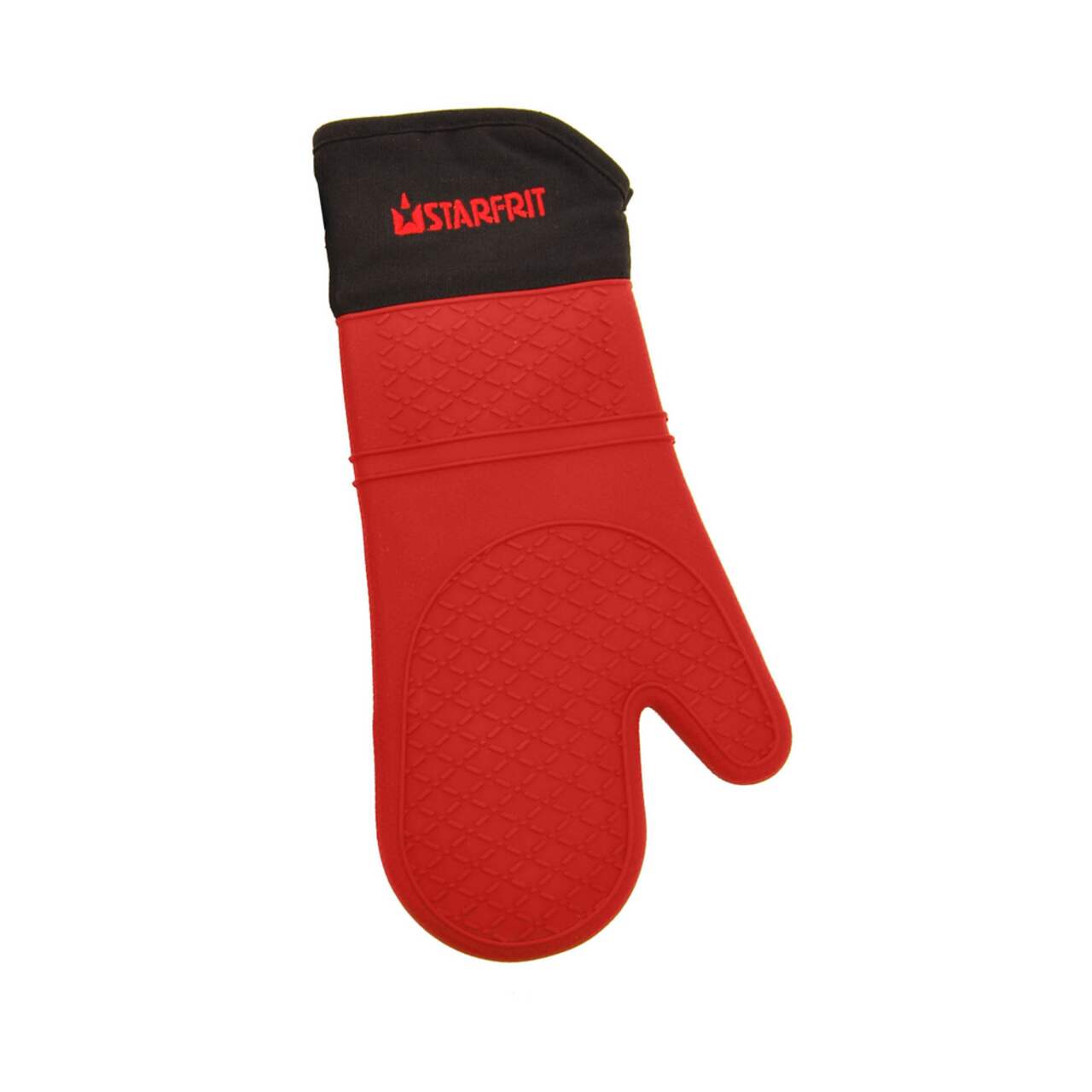 Starfrit Silicone Oven Mitt with Cotton Liner, Non-Slip Grip, Red/Black