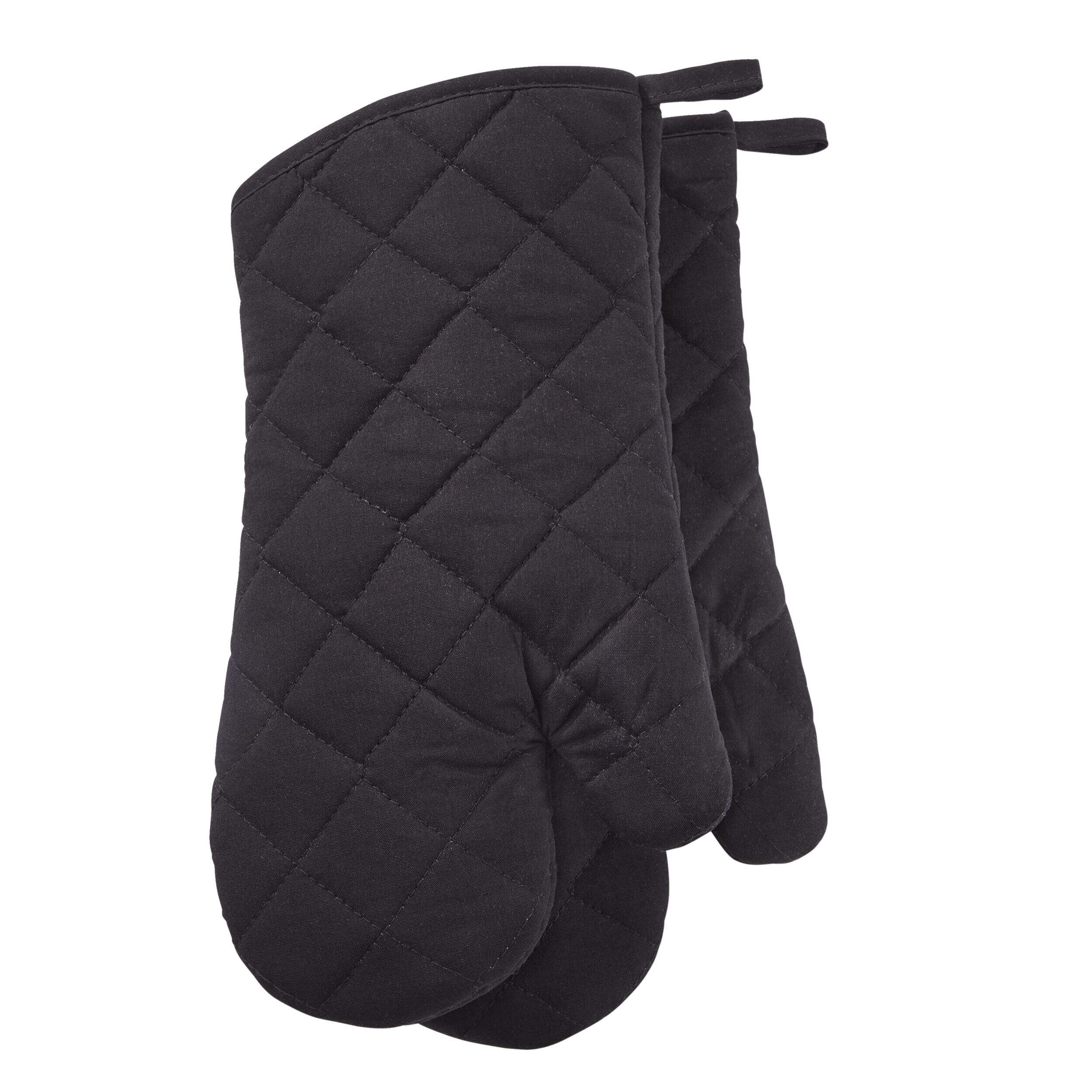 MASTER Chef 2pc Cotton Oven Mitt Set with Hanging Loops, Machine Washable, Black Front_Flat