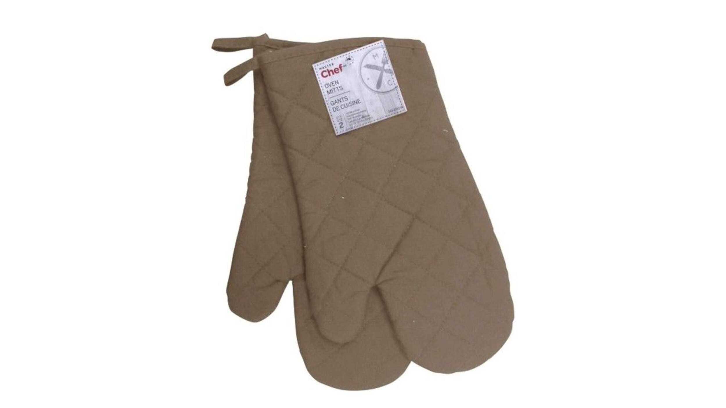MASTER Chef Cotton Oven Mitt Set with Hanging Loop, Machine Washable, Mushroom, 2-pk Front_Flat