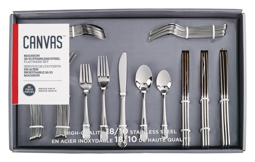 CANVAS Madison 50pc Stainless Steel Flatware Set, Serves 10 Canadian Tire