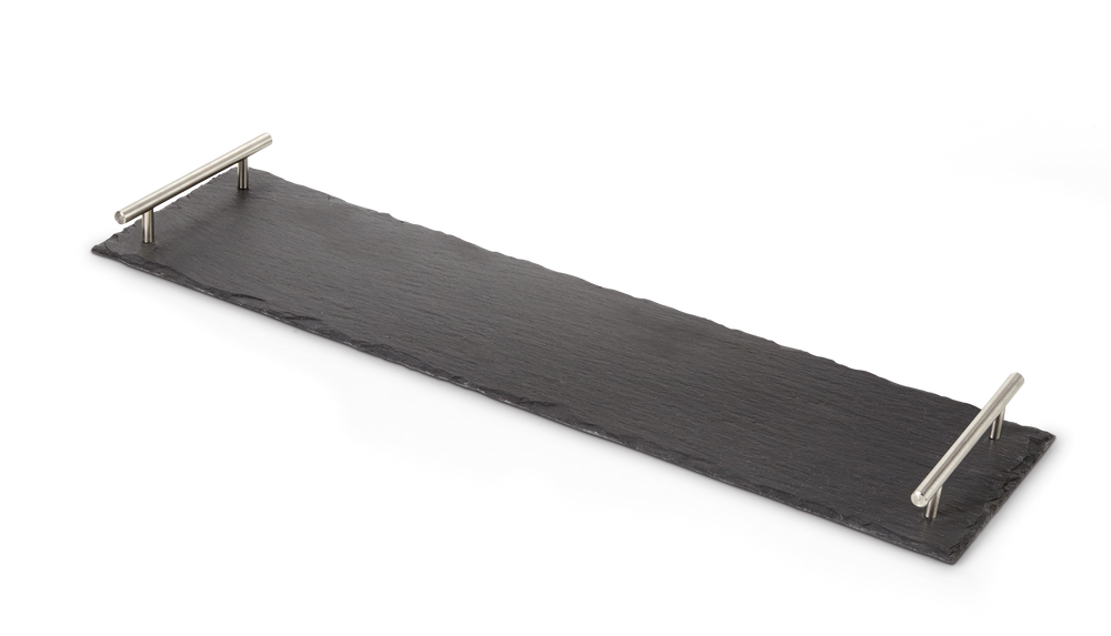 CANVAS Stone Slate Serving Platter Tray with Metal Handles, Grey