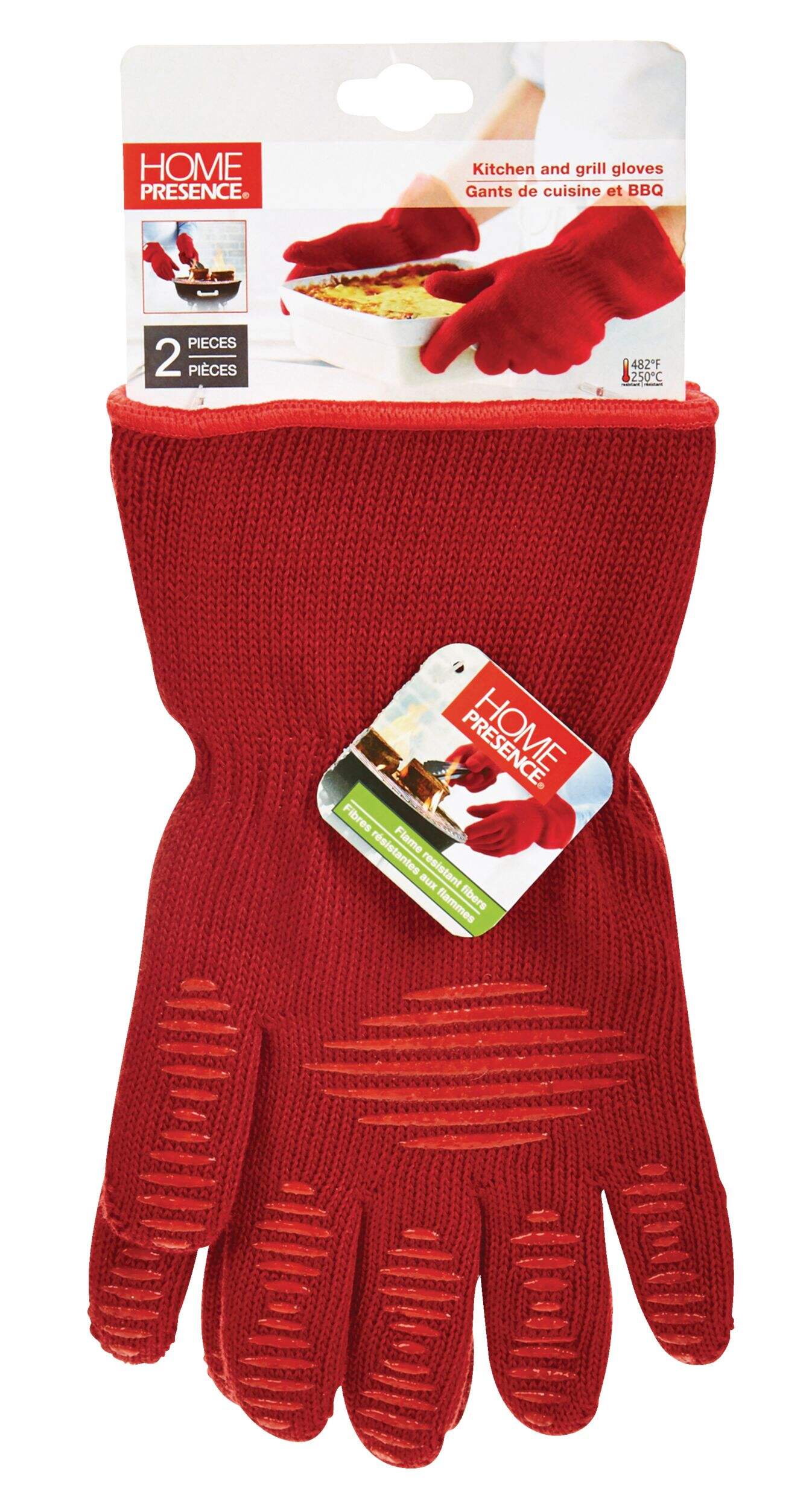 Gants de cuisine et de gril, ensemble de gants de cuisine, antidérapants, rouge, 2 pièces  Front_Flat