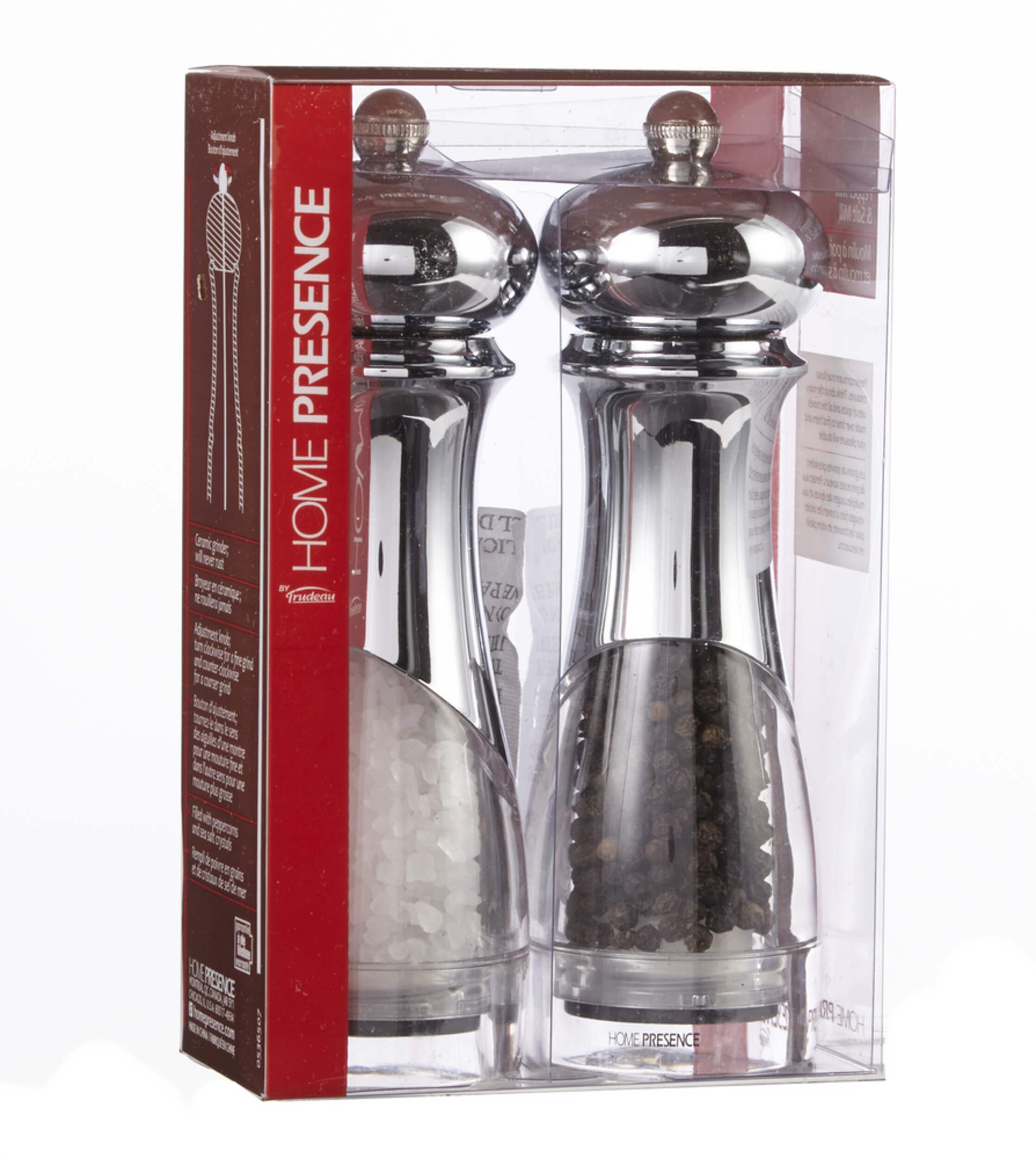 Trudeau Salt & Pepper Grinder Mill Set, PreFilled, 7in, 2pc