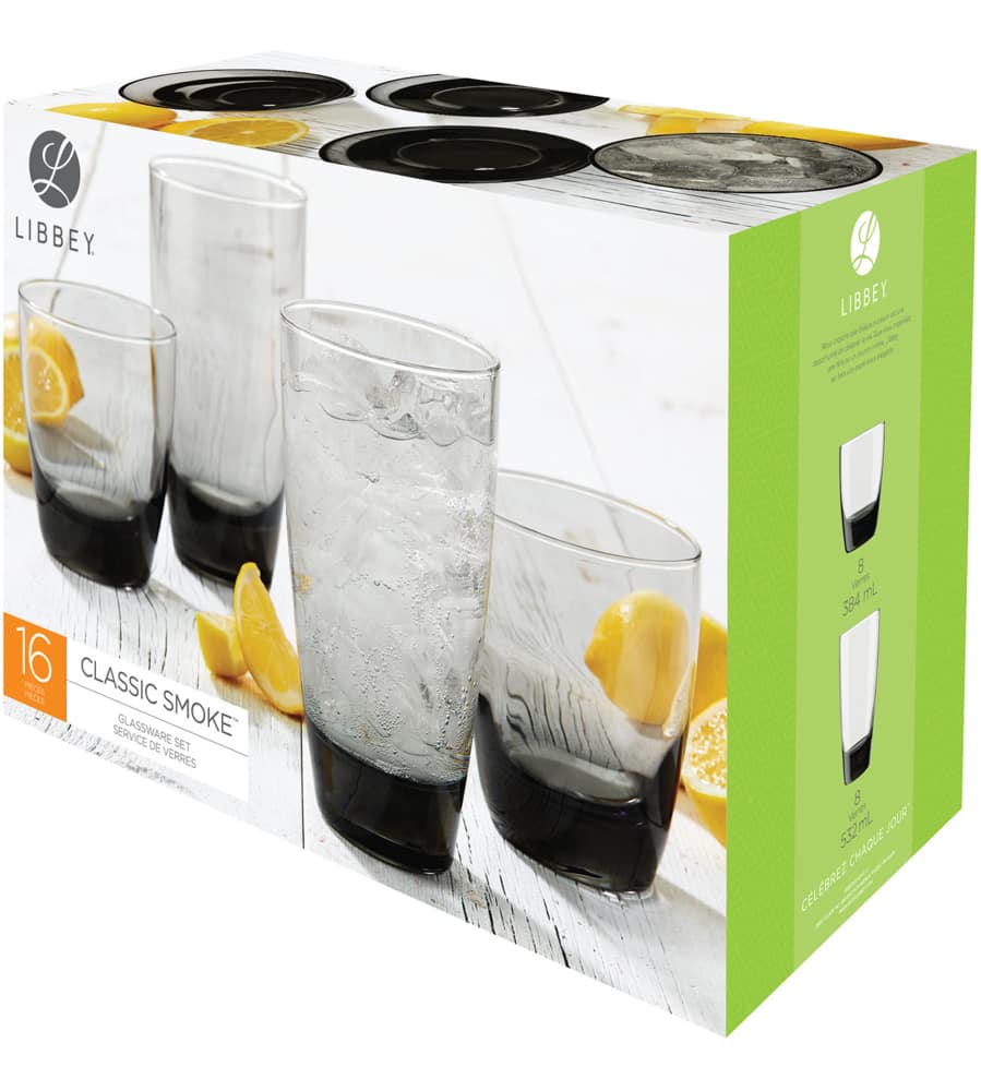 Libbey Carrington 16pc Smoked Tumbler Glassware Set Dishwasher Safe 8pc X 384 Ml And 8pc X