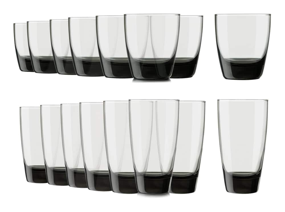 Libbey Carrington 16pc Smoked Tumbler Glassware Set Dishwasher Safe 8pc X 384 Ml And 8pc X 3757