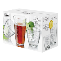 Libbey Orbita 16pc  Tumbler Glassware Set, Dishwasher Safe, 8pc x 13-oz and 8pc x 18-oz Front_Angled_Left