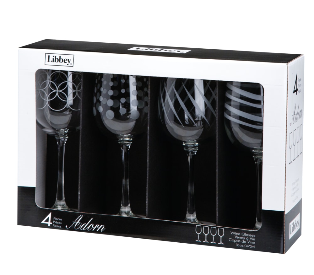 Libbey Adorn 4pc Etched Red & White Stemmed Wine Glasses, Dishwasher