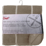 Chiffons vaisselle MASTER Chef en coton éponge, côté à récurer, motif à carreaux, 12 x 12 po, brun, paq. 6 Front_Flat