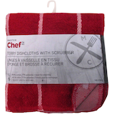 Chiffons vaisselle MASTER Chef en coton éponge, côté à récurer, motif à carreaux, 12 x 12 po, rouge, paq. 6 Front_Flat