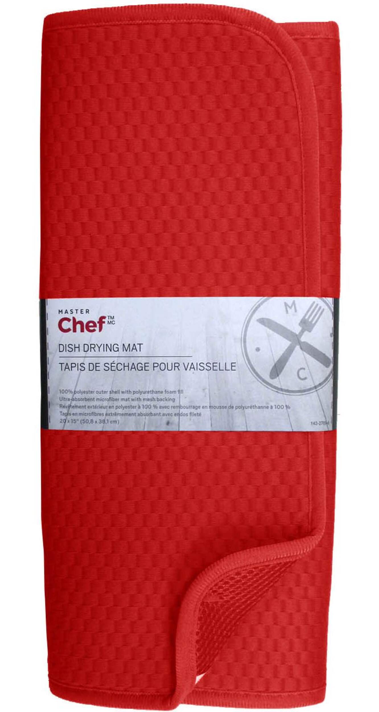 MASTER Chef Microfiber Dish Drying Mat, Reversible, 15-in x 20-in, Red Front_Flat