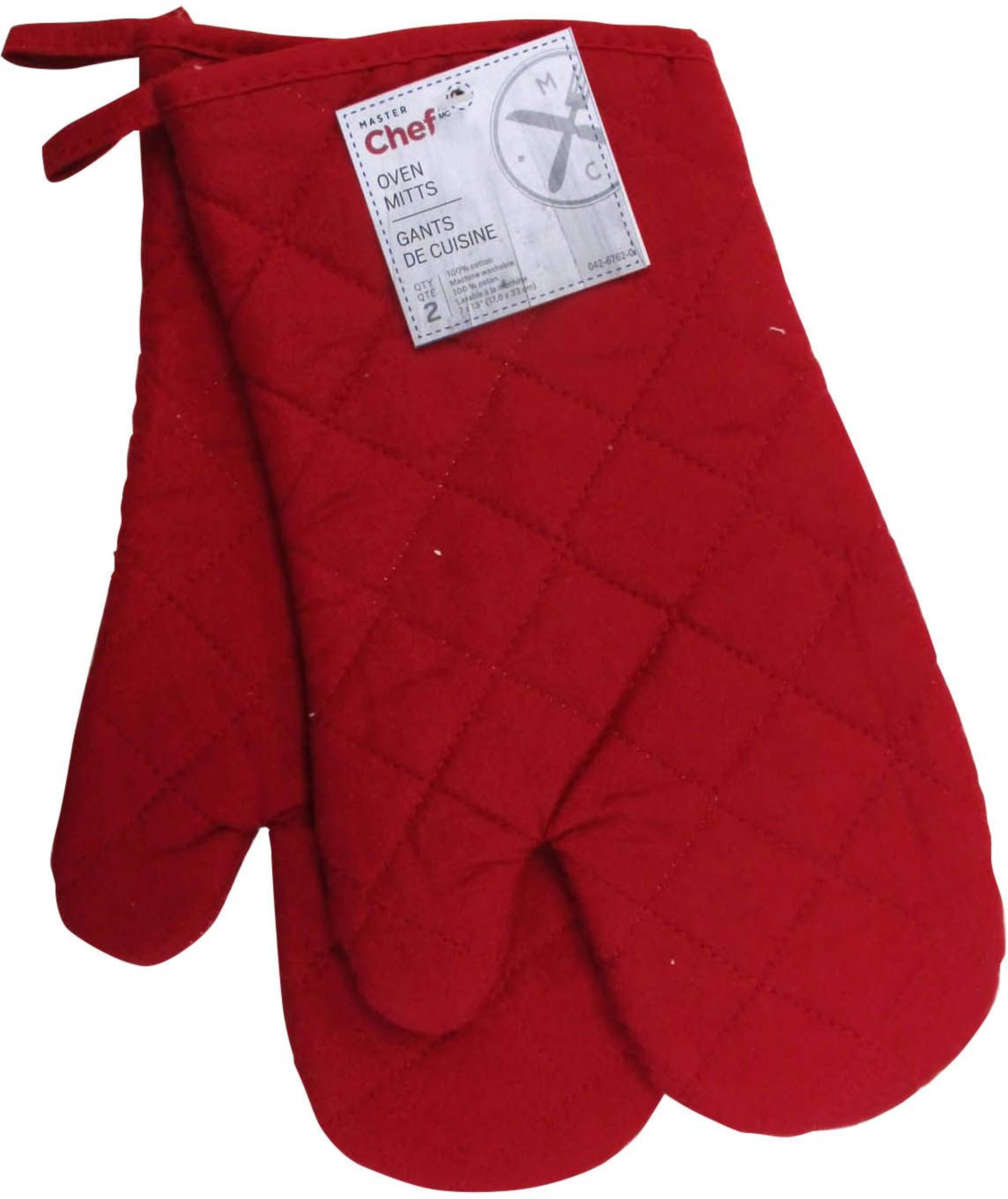 MASTER Chef 2pc Cotton Oven Mitt Set with Hanging Loop, Red Front_Flat