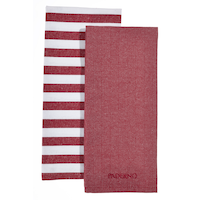 PADERNO Yarn-Dyed Cotton Kitchen Towels, 18-in x 28-in, 2-pk, Red/White Overhead_Flat