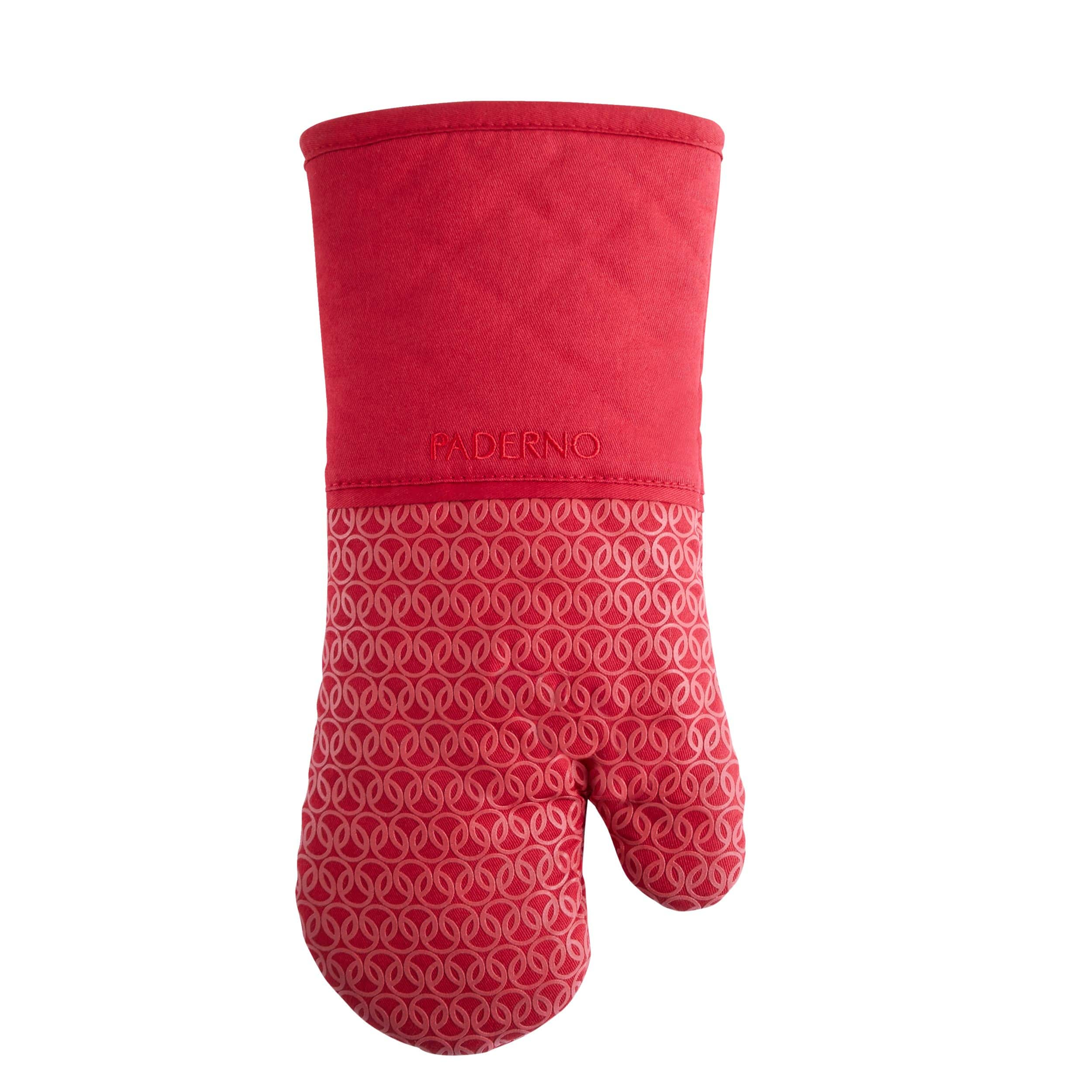 PADERNO Cotton Oven Mitt with Silicone Print, Non-Slip Grip, 1-pc, Red