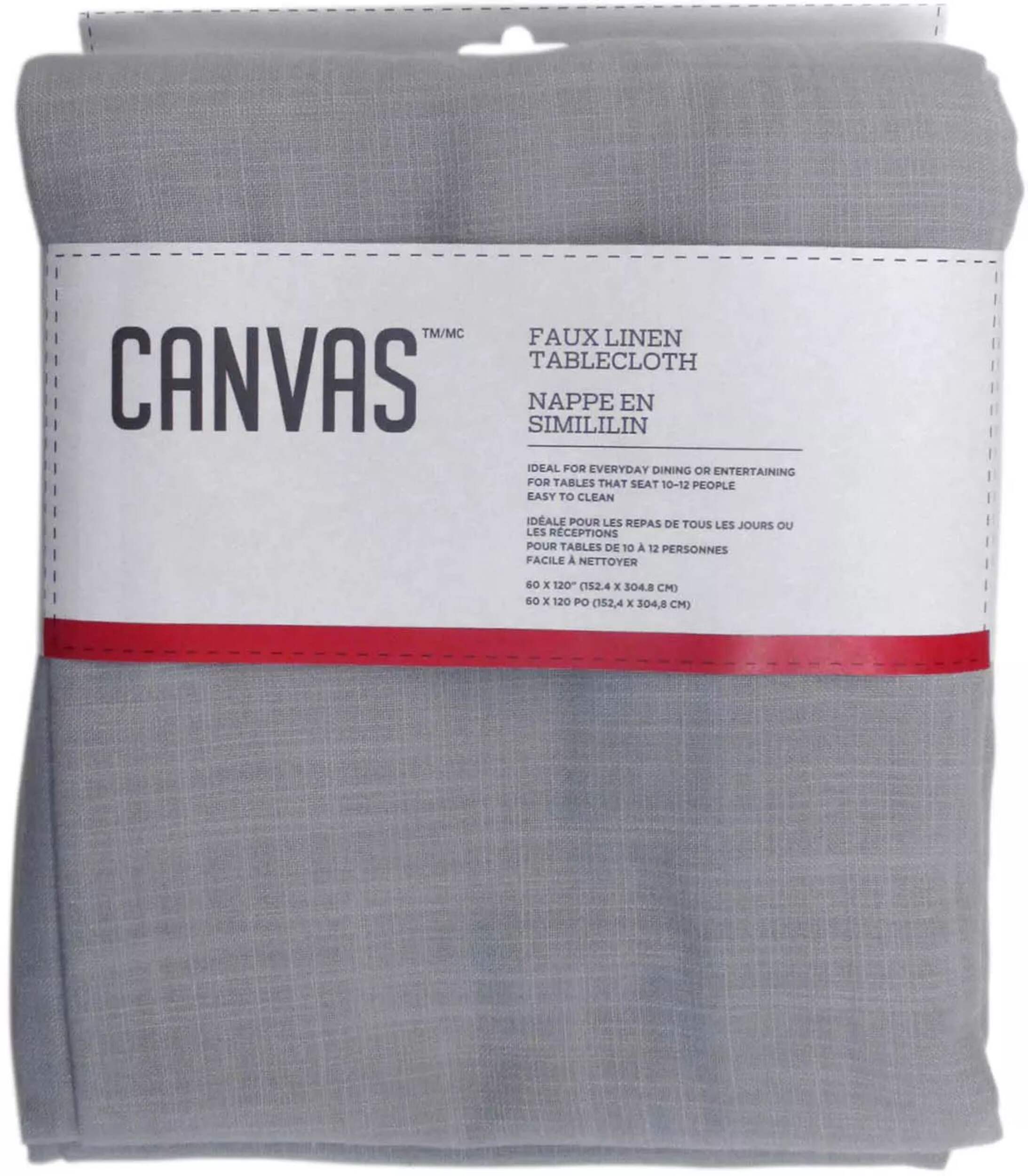 Nappe rectangulaire CANVAS en simili-lin, 60 x 120 po, gris pâle Front_Flat