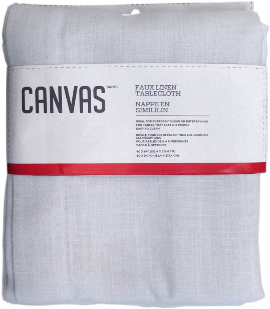 CANVAS Faux Linen Rectangle Tablecloth, 60in x 84in, White Canadian