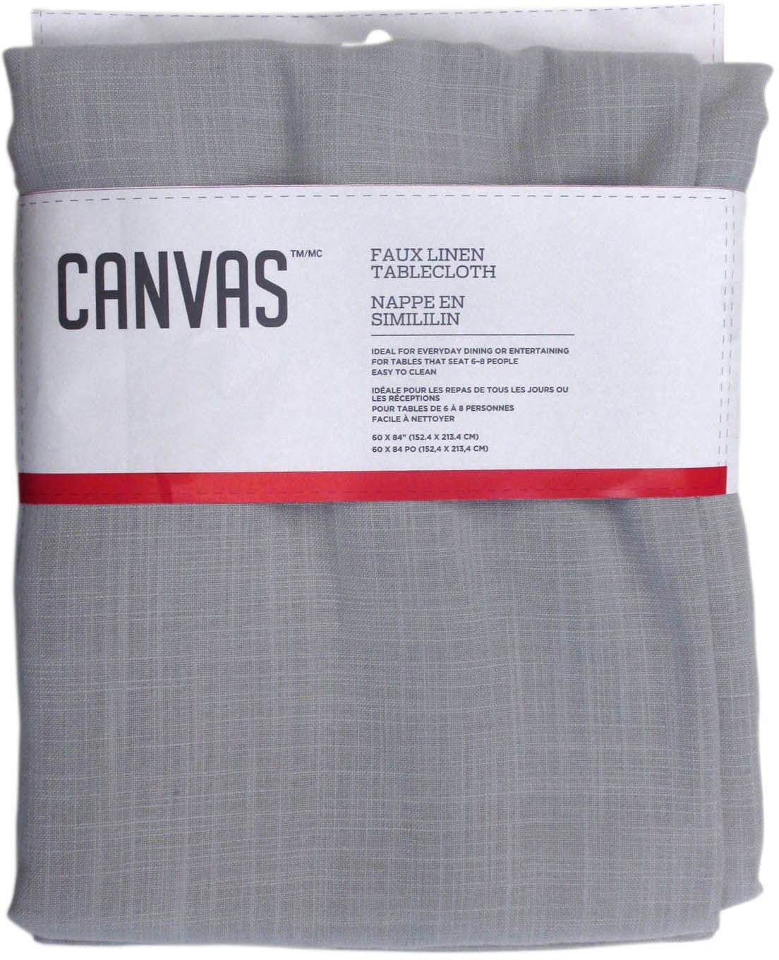 CANVAS Faux Linen Rectangle Tablecloth, 60in x 84in, Light Grey