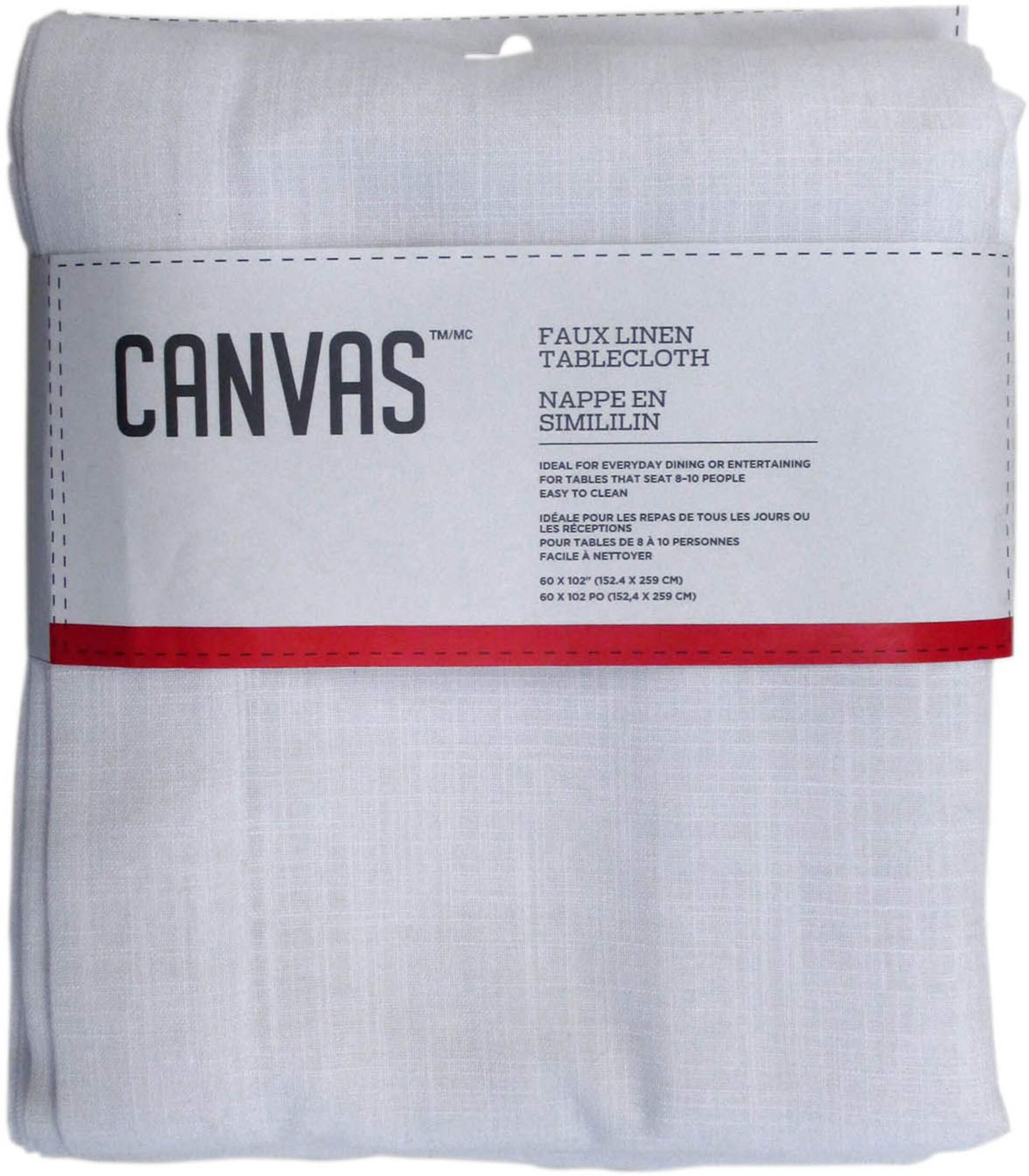 CANVAS Faux Linen Rectangle Tablecloth, 60-in x 102-in, White Front_Flat