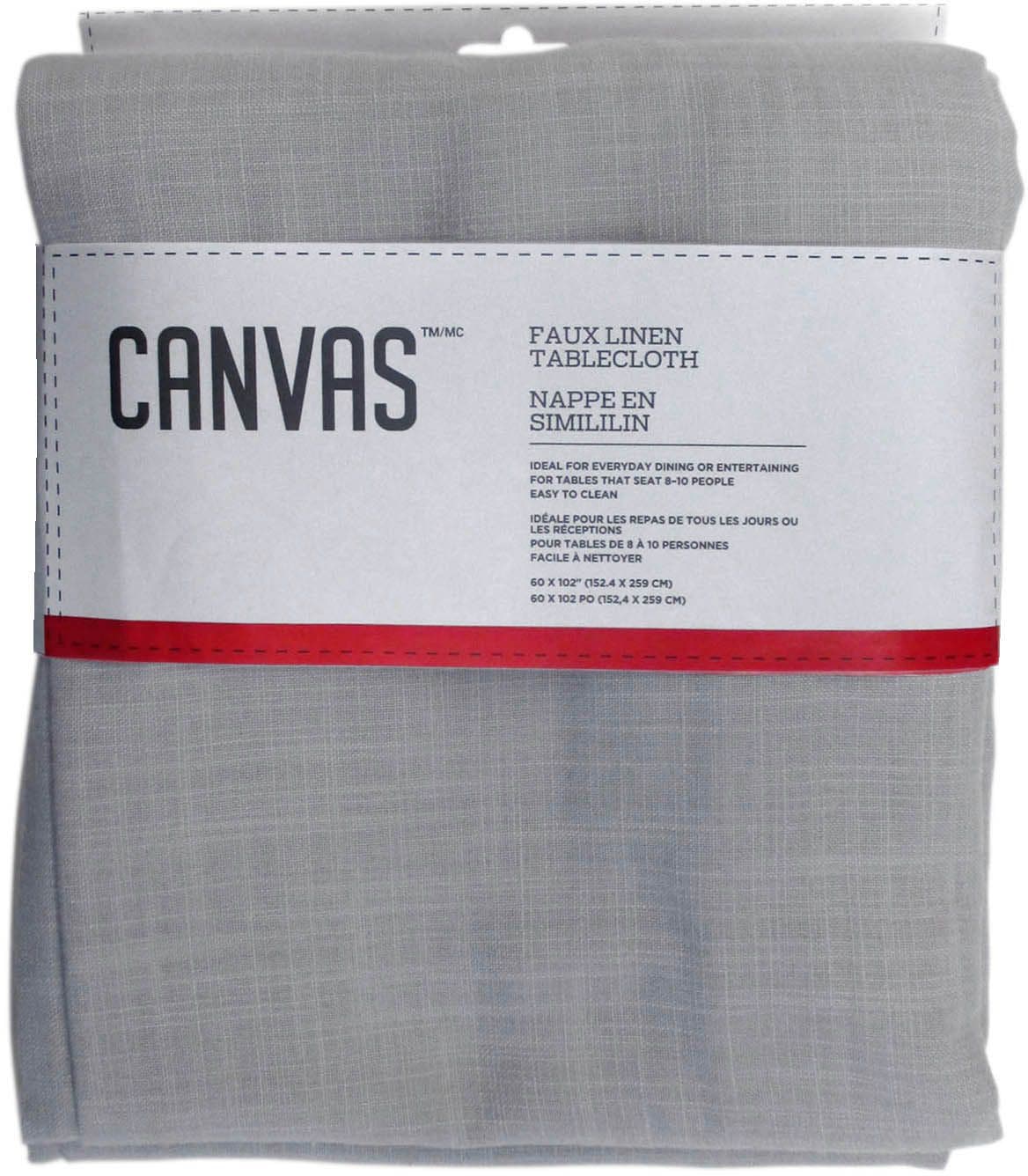 CANVAS Faux Linen Rectangle Tablecloth, 60in x 102in, Light Grey