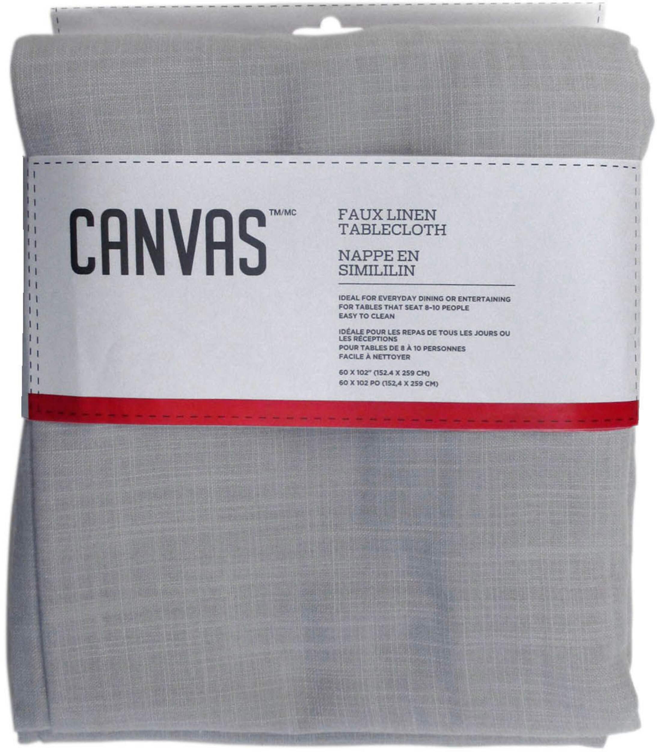 Nappe rectangulaire CANVAS en simili-lin, 60 x 102 po, gris pâle Front_Flat