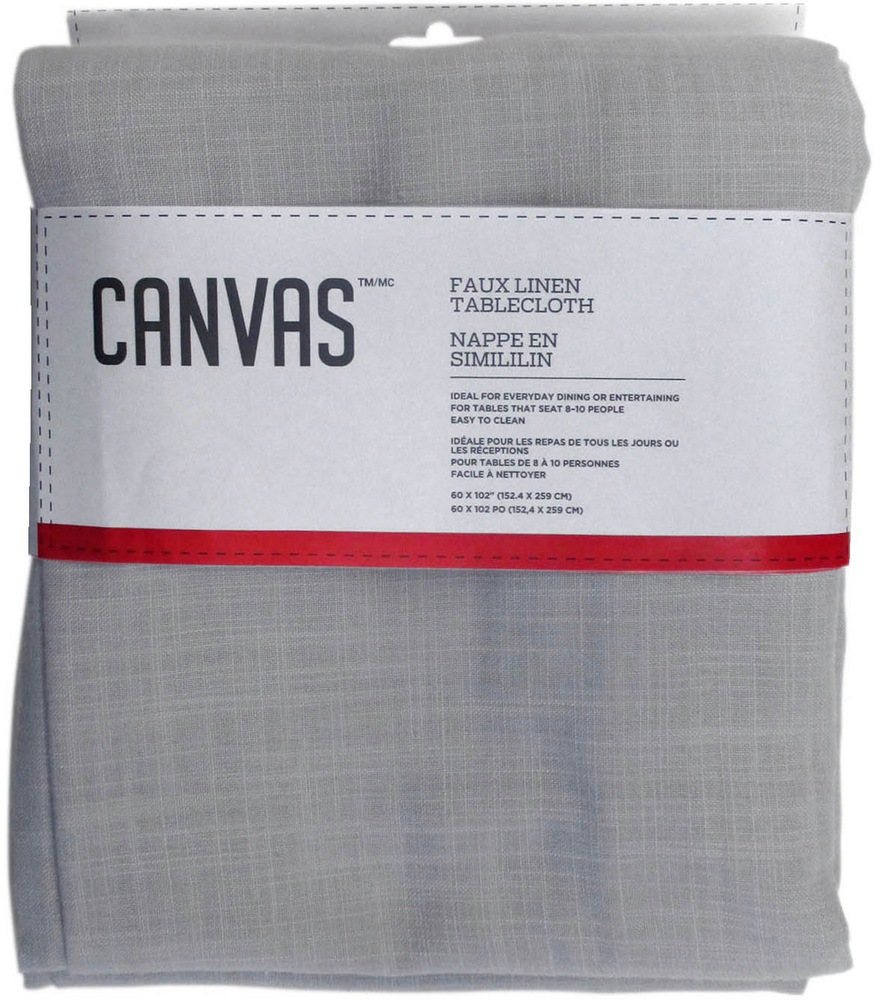 CANVAS Faux Linen Rectangle Tablecloth, 60in x 102in, Light Grey
