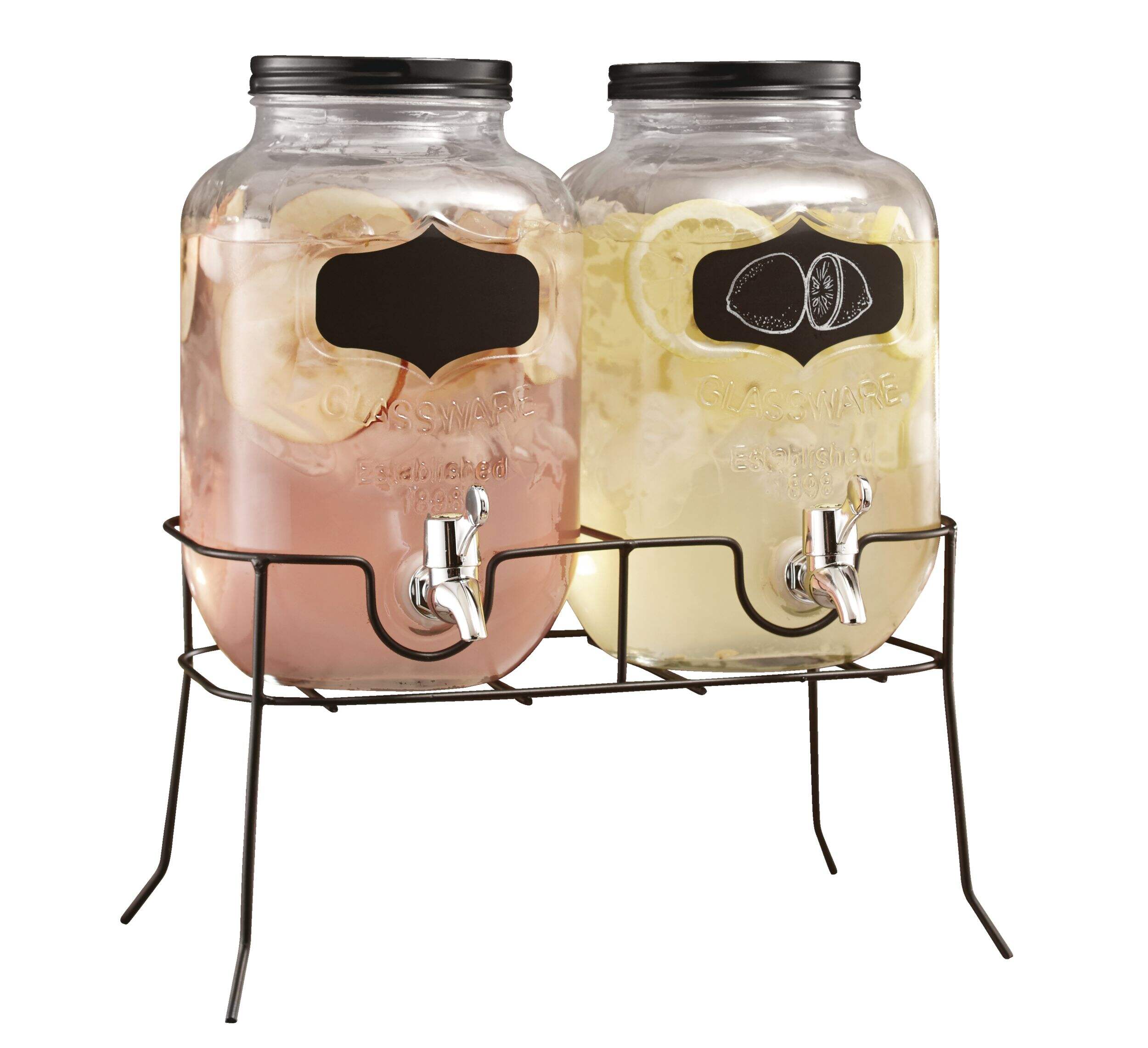 Mason Glass Jar Reusable Drink Dispenser with Stand, Clear, 4-L, 2-pk Front_Angled_Right