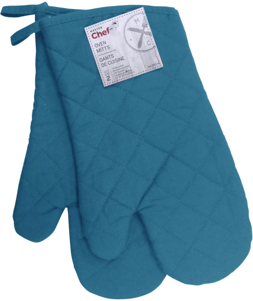 MASTER Chef 2pc Cotton Oven Mitt Set with Hanging Loops, Blue