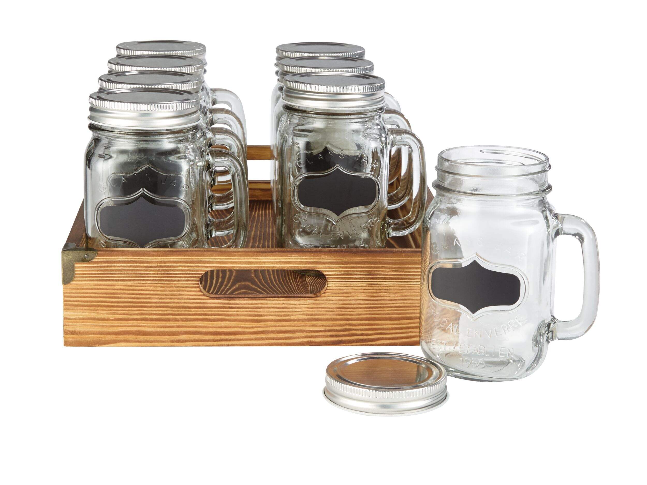 Glass Mason Jar Set with Tray, 8-pc, Dishwasher Safe Composite_or_Mixed