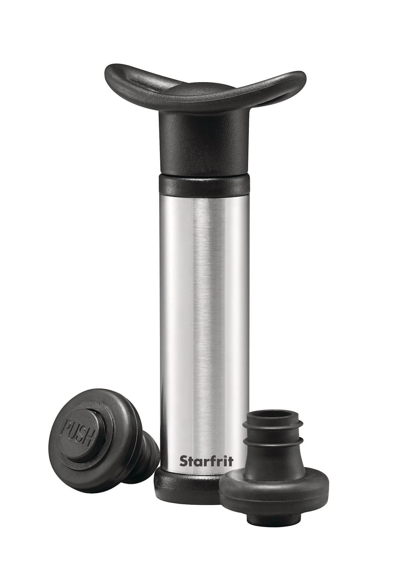 Starfrit Stainless Steel Vacuum Seal Wine Saver Set with Corkscrew and 2  Stoppers