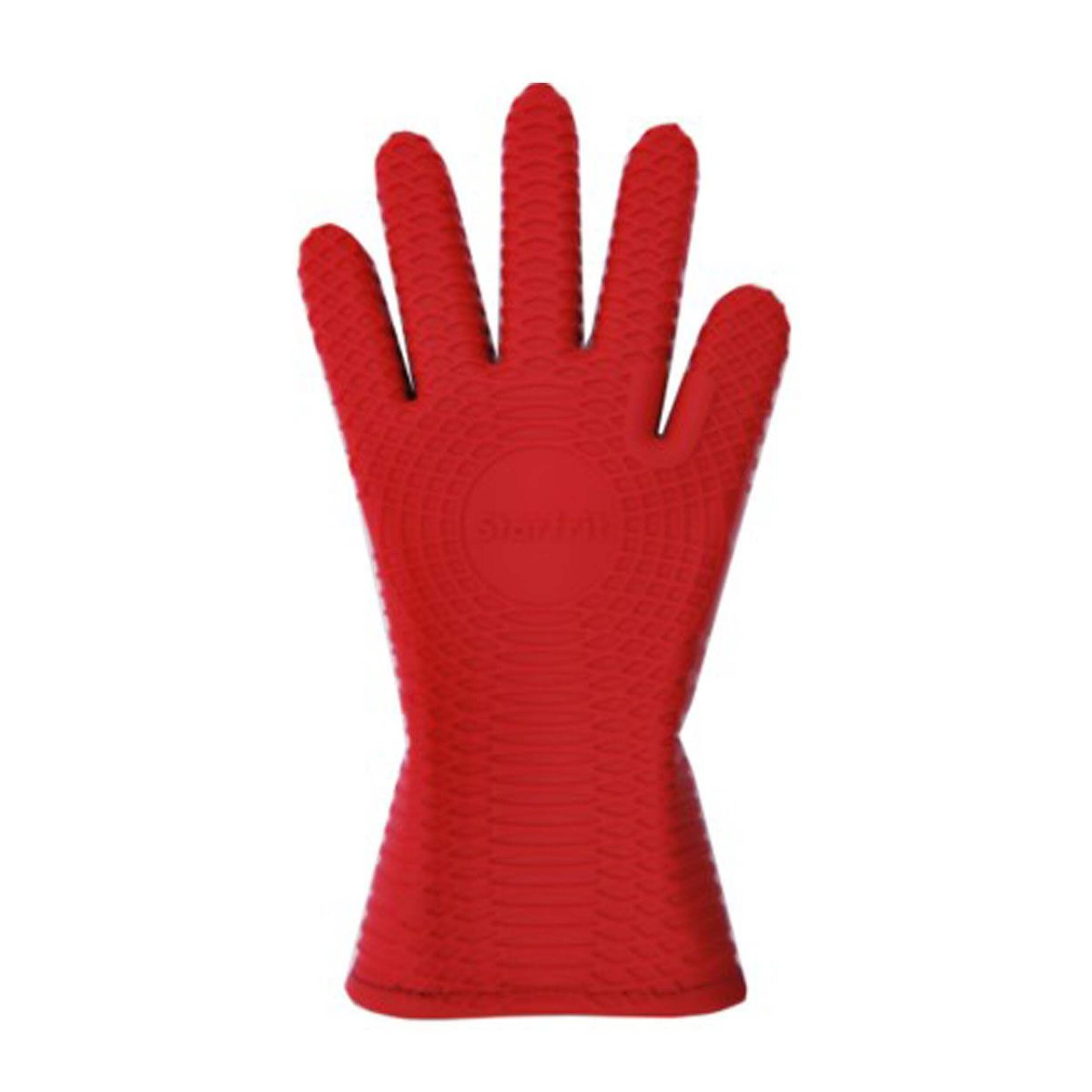 Gant de cuisine en silicone Starfrit à 5 doigts, prise antidérapante, imperméable, rouge, paq. 1 Front_Flat