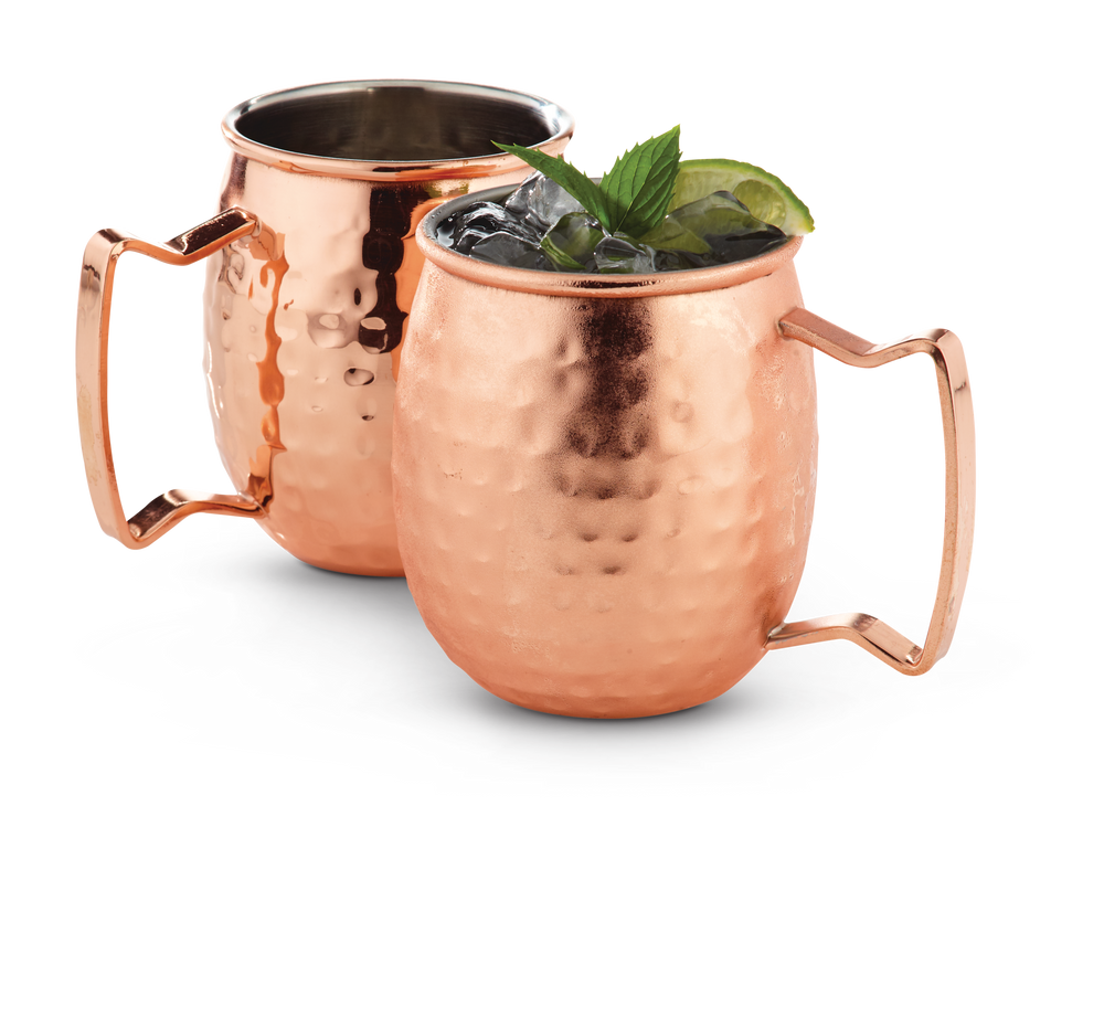 set of 2 Vodka Moscow Mule Mugs Copper Plated Reyka New 