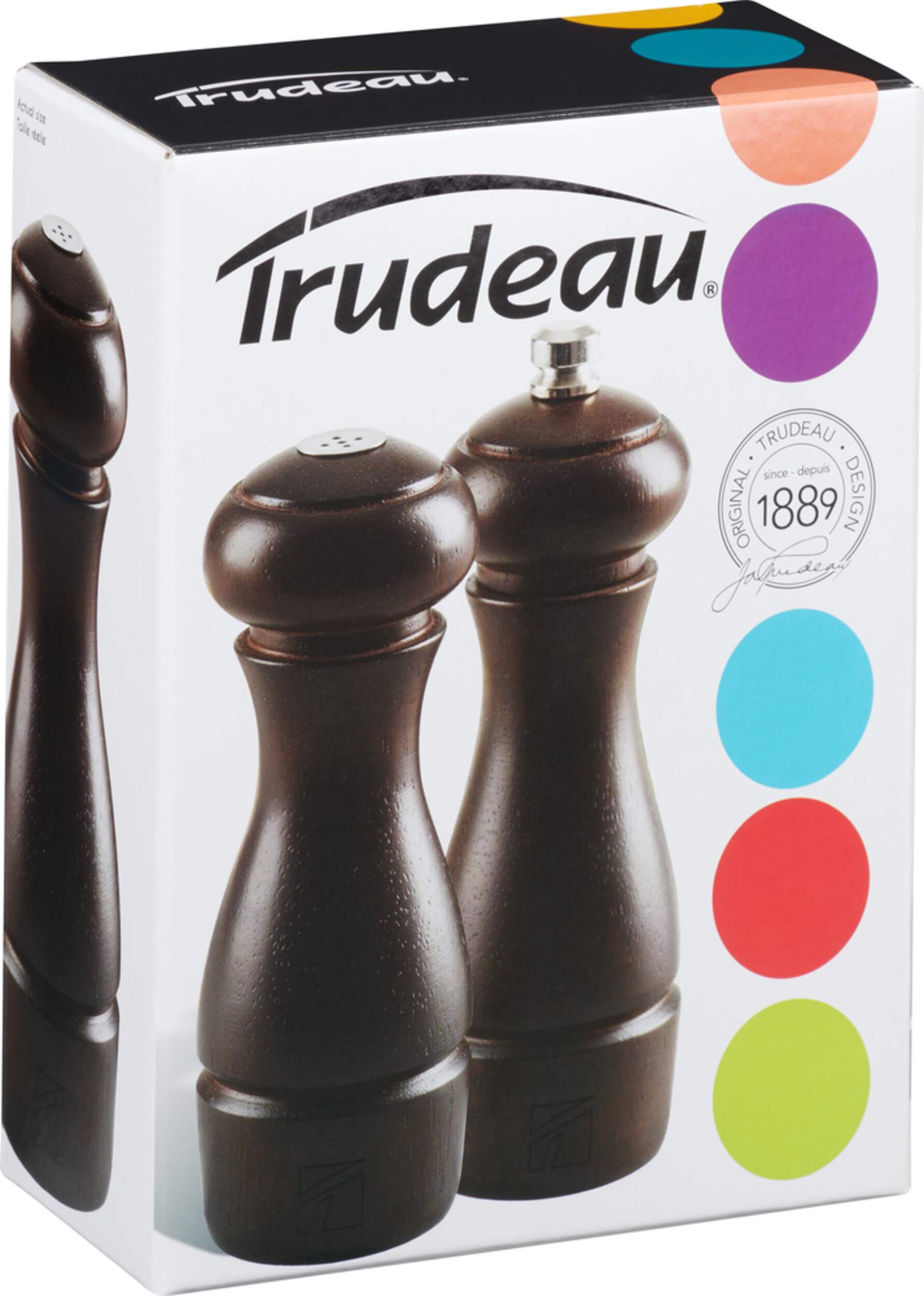 Trudeau Salt & Pepper Grinder Mill Set, PreFilled, 6in, 2pc