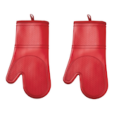 MASTER Chef 2pc Silicone Oven Mitt Set, Non-Slip Grip, Red Front_Flat