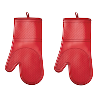 MASTER Chef 2pc Silicone Oven Mitt Set, Non-Slip Grip, Red Front_Flat