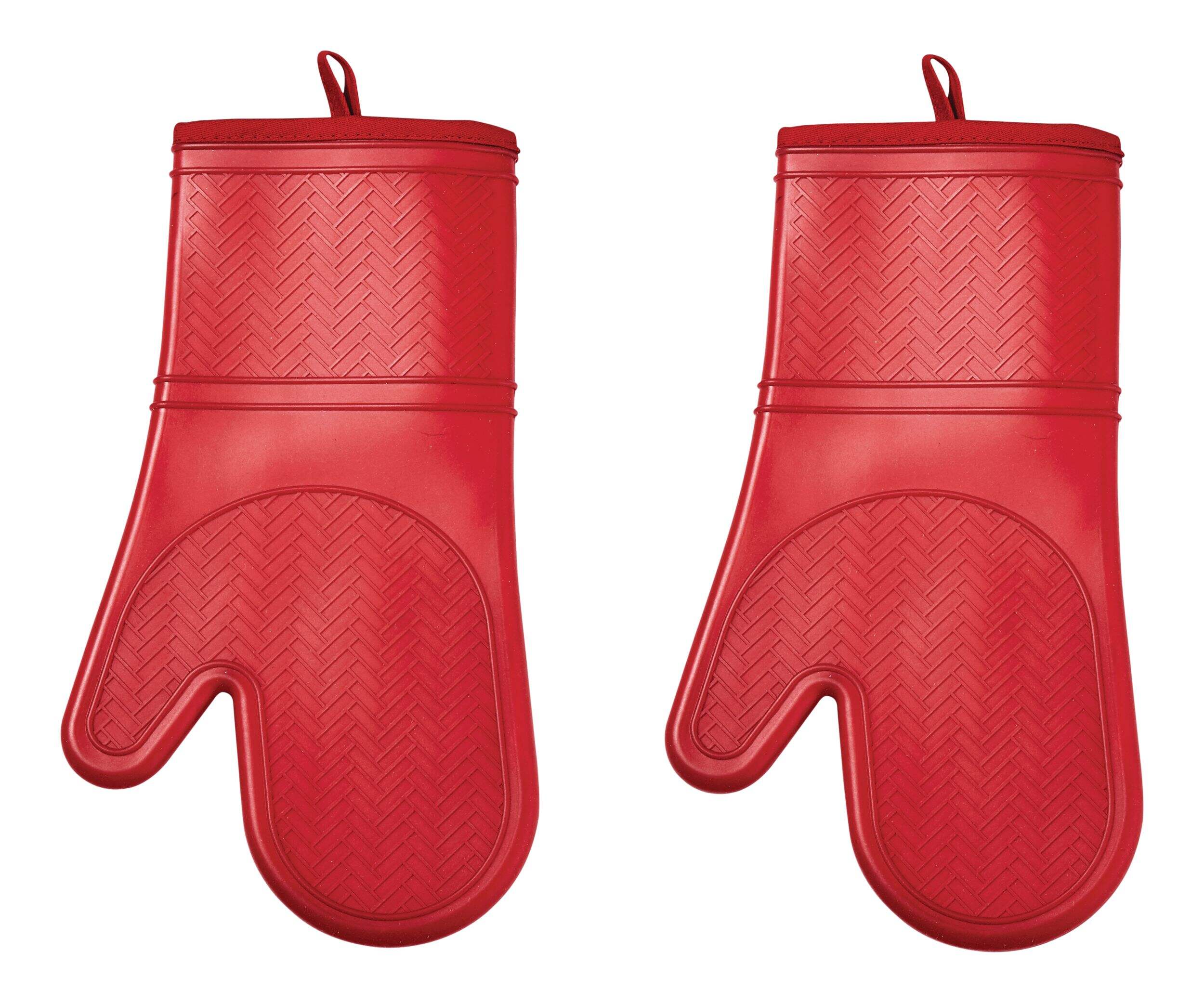 MASTER Chef 2pc Silicone Oven Mitt Set, Non-Slip Grip, Red Front_Flat