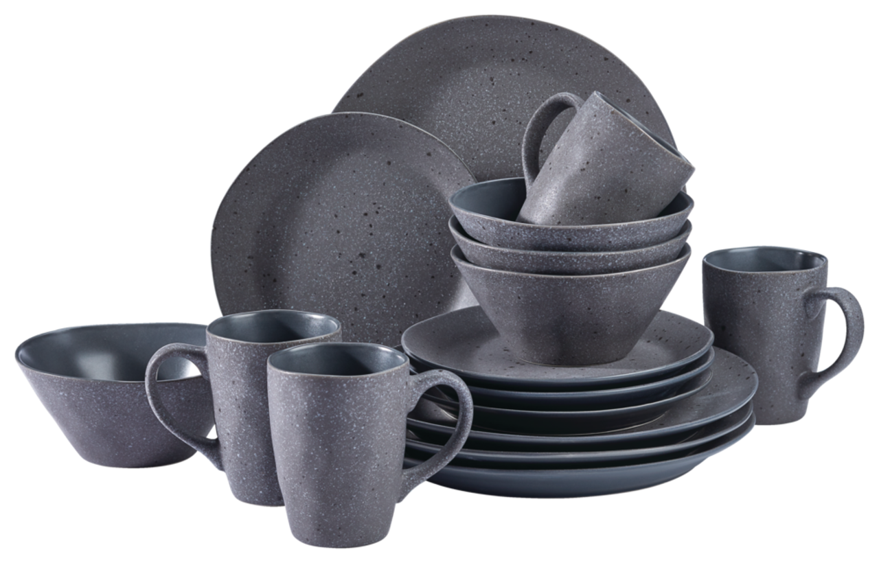 Service de vaisselle en grès CANVAS Sutton pour 4 personnes, gris mat, 16  pièces