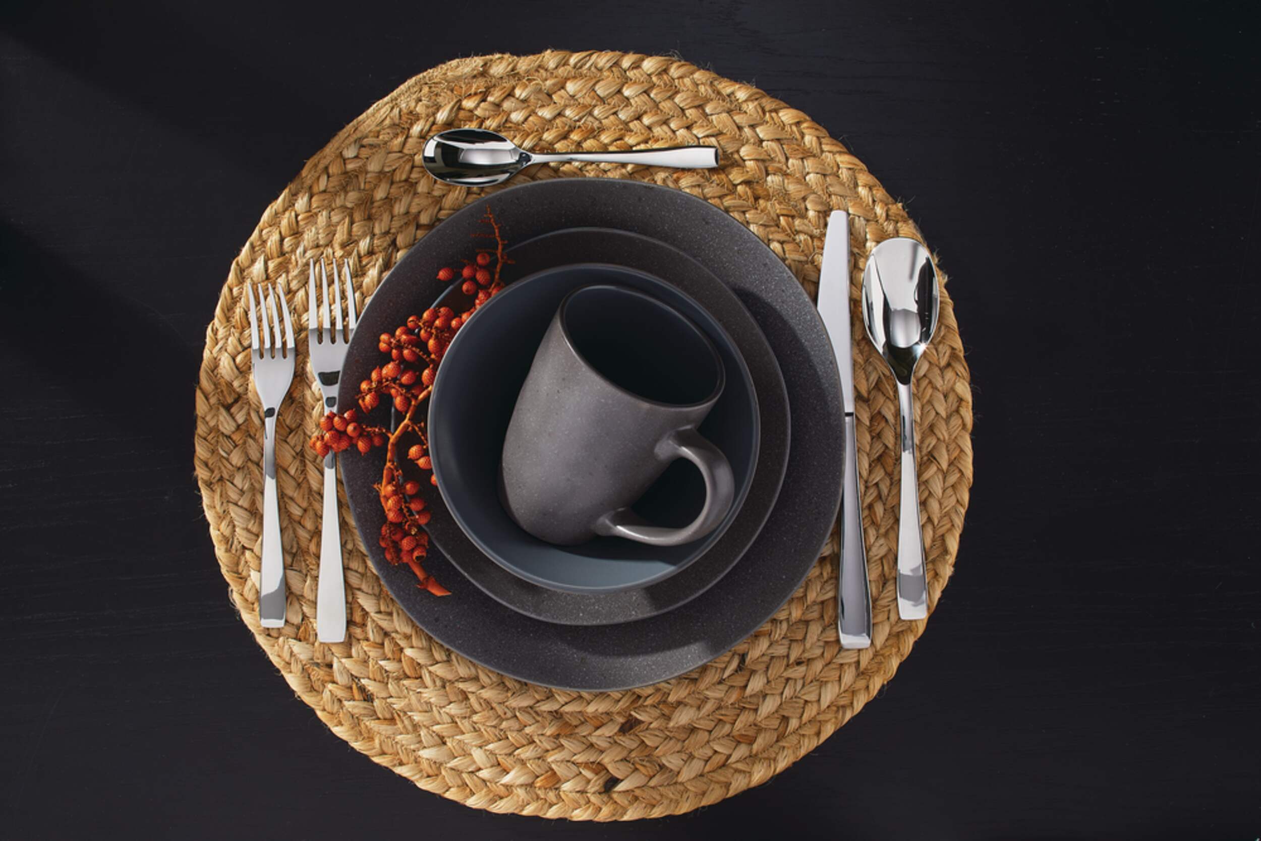 CANVAS Sutton 16pc Stoneware Dinnerware Set, Serves 4, Matte Grey