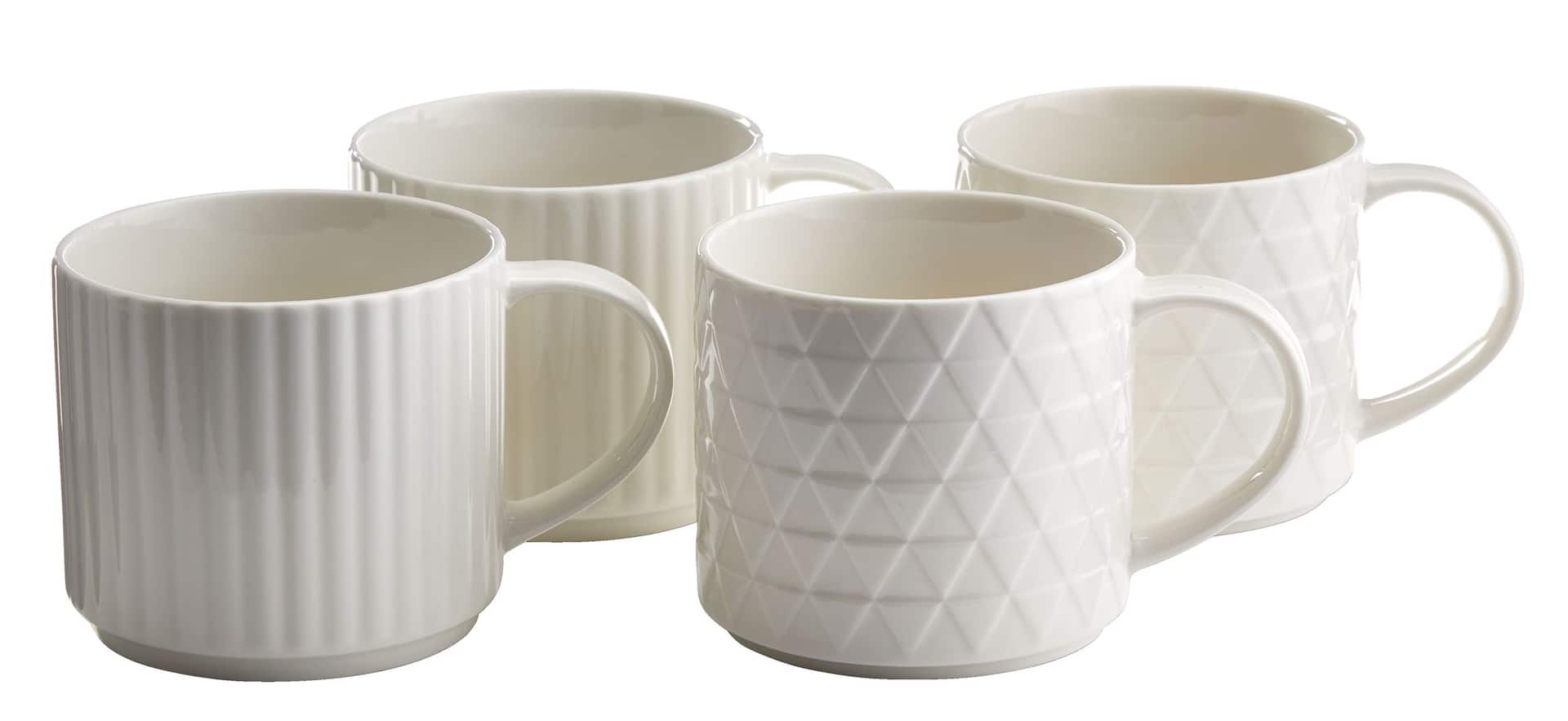 CANVAS Finch 4pc Stoneware Mug Set, Dishwasher Safe, 414-mL, White