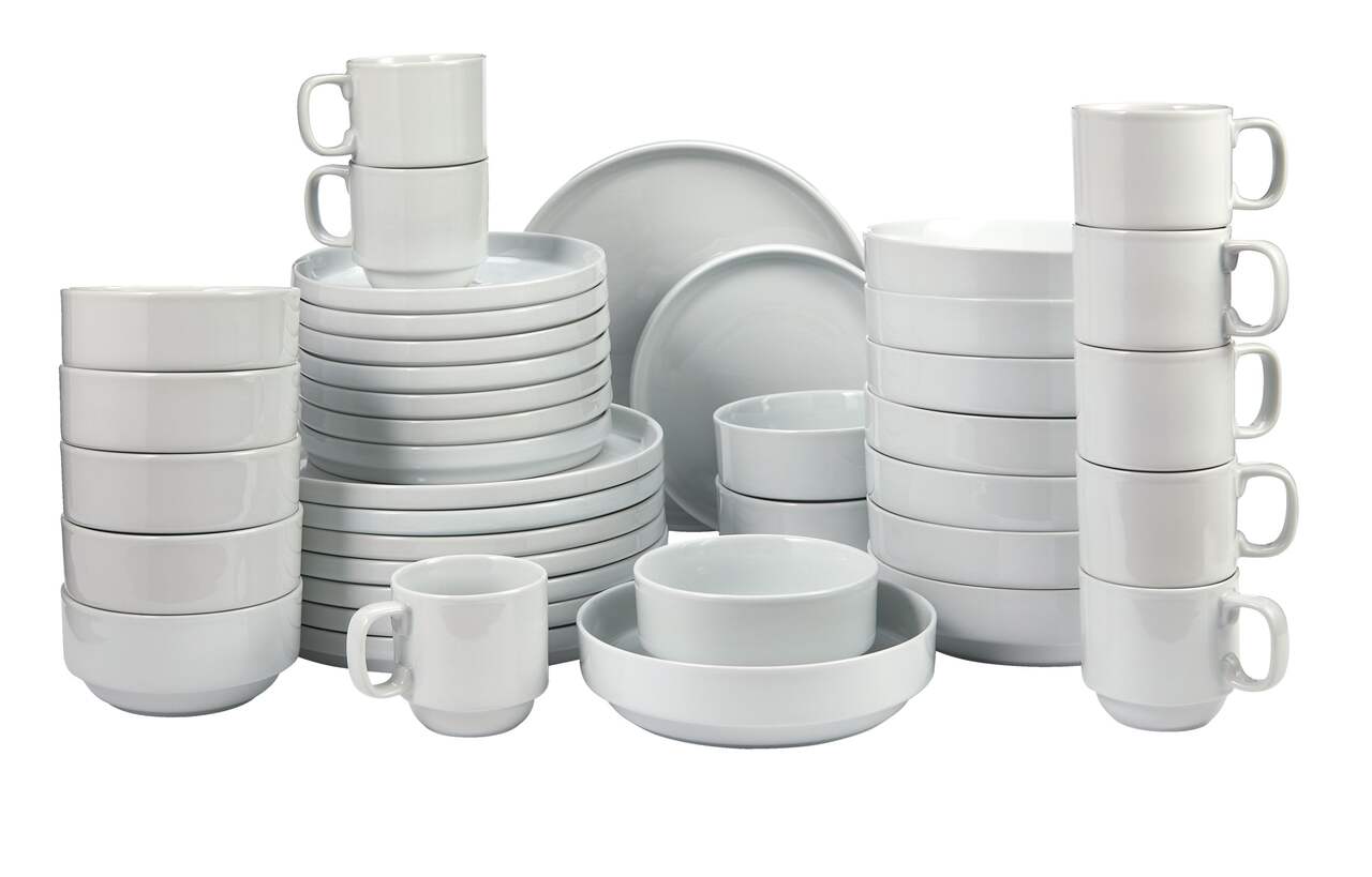 CANVAS Claremont 40pc Porcelain Dinnerware Set with Dinner Bowl, Serves 8,  White