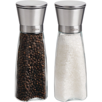 Trudeau Stainless Steel/Glass Salt & Pepper Grinder Mill Set, Pre-Filled, 8-in, 2-pc Front_Elevated