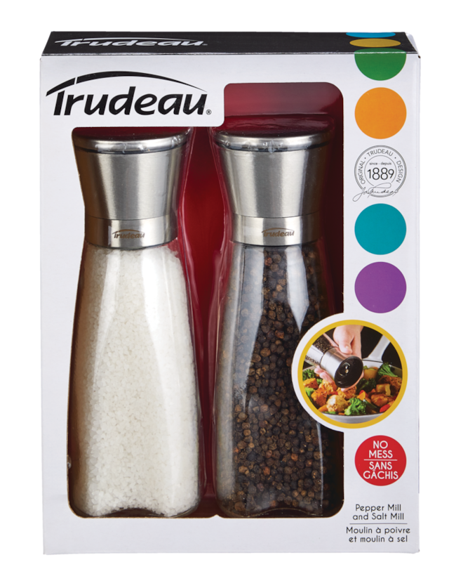 Trudeau Stainless Steel Glass Salt And Pepper Grinder Mill Set Pre Filled 8 In 2 Pc Canadian Tire