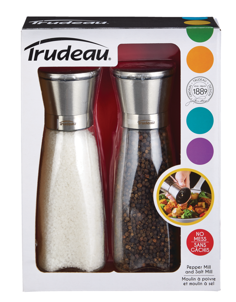 Trudeau Stainless Steel/Glass Salt & Pepper Grinder Mill Set, Pre
