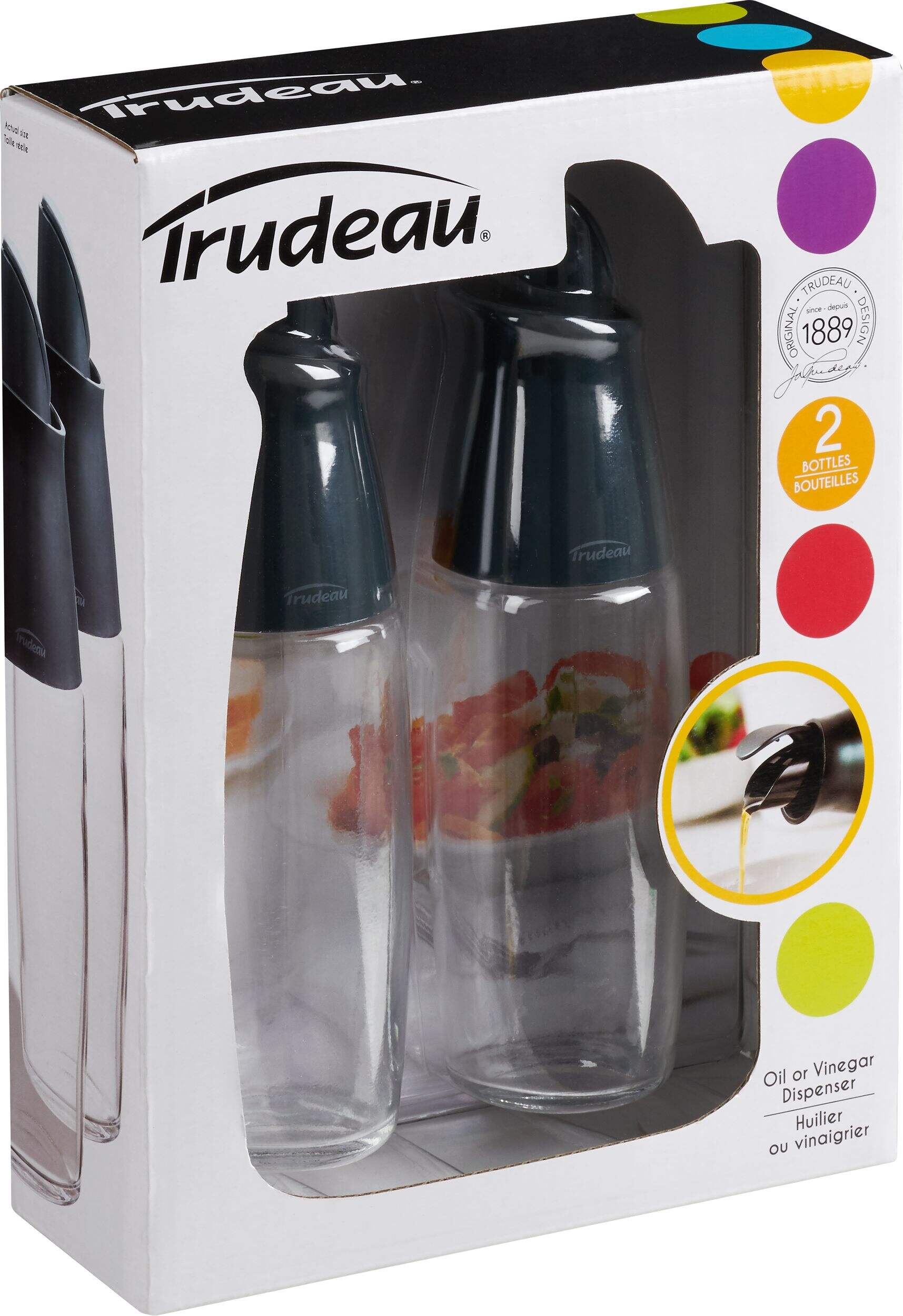 Trudeau Glass Automatic Oil Bottle Dispenser Set, 2pc, Clear