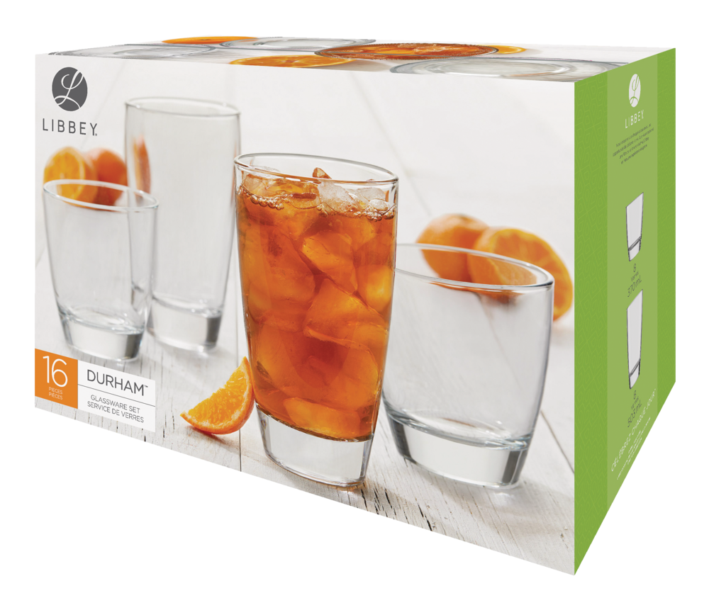 Libbey Durham 16pc Tumbler Glassware Set, Dishwasher Safe, 8pc x 397mL