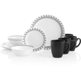 Corelle City Block 16pc Glass Dinnerware Set, Serves 4, White/Black Composite_or_Mixed